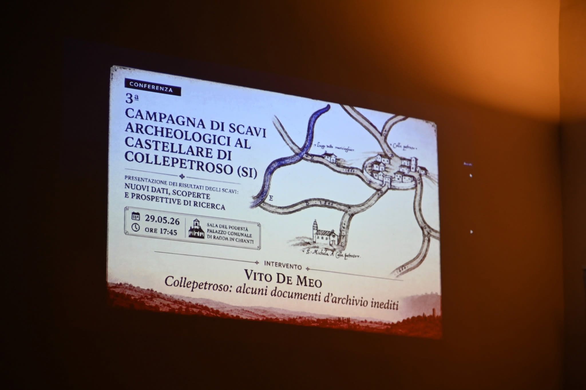 Una diapositiva con il programma della terza campagna. Collepetroso, conferenza 2026.