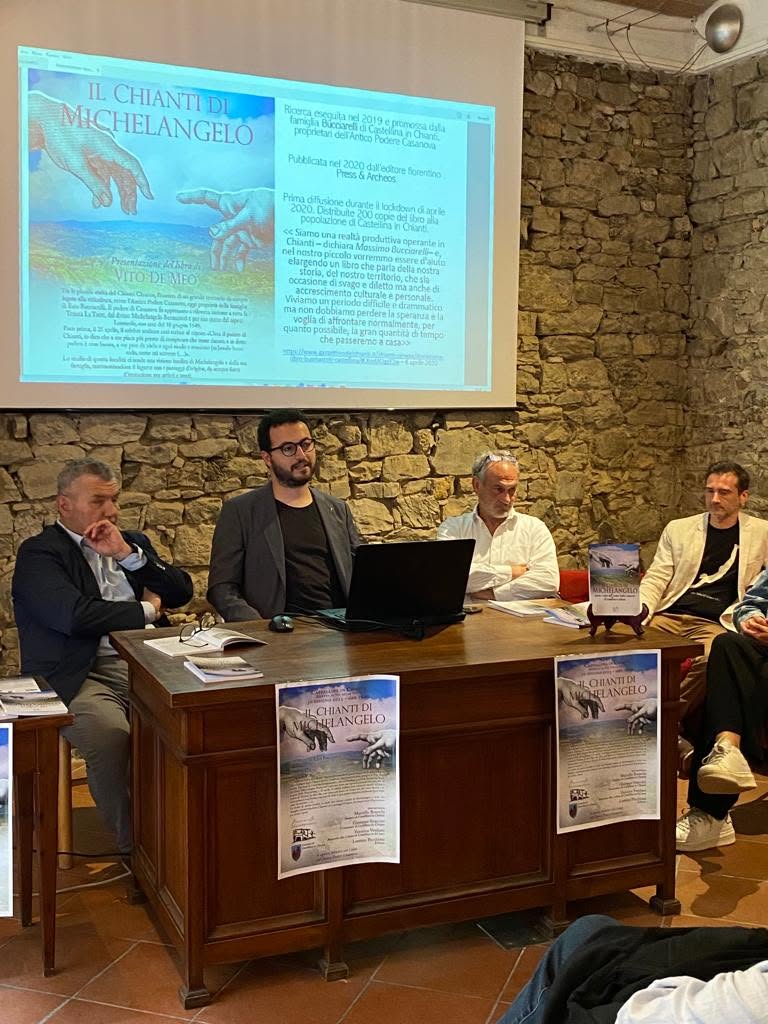 Un momento della presentazione e delle proiezioni. Il Chianti di Michelangelo, Castellina 2023.