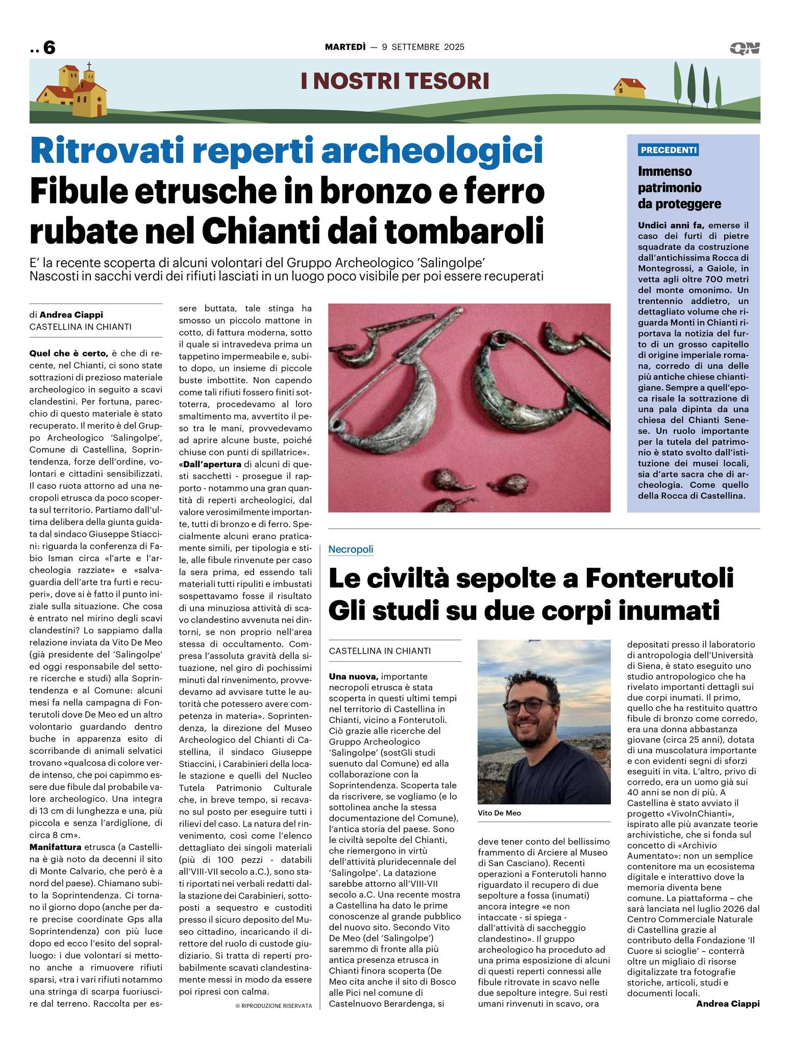 La Nazione, 9 settembre 2025, pagina 6 — servizi di Andrea Ciappi.