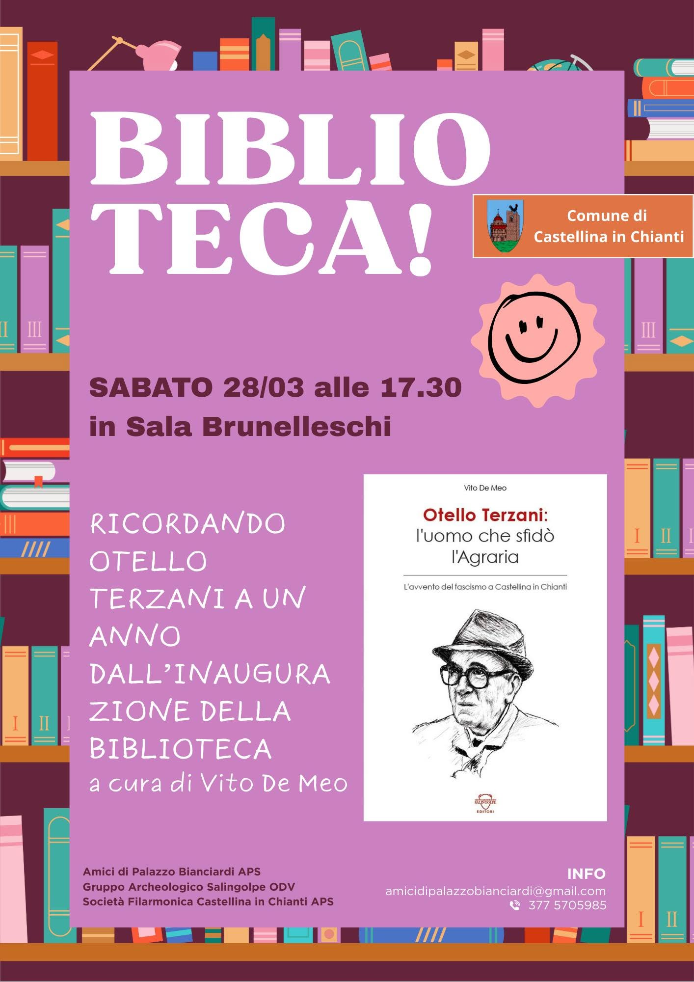 La locandina dell’incontro del 28 marzo 2026, a un anno dall’inaugurazione della nuova sede della biblioteca.