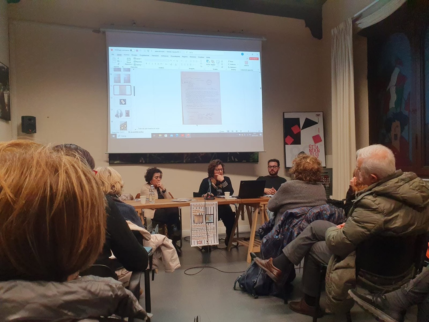 Un momento dell’incontro alle Stanze della Memoria: il percorso castellinese condiviso a Siena.